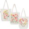 3 Pack Aesthetic Tote Bags for Women - Reusable Grocery Shopping Bags with Inner Pocket & Magnetic Closure (Wildflowers)